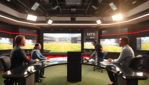 스포츠중계 전문가들이 생중계에 대해 논의하는 스튜디오의 모습