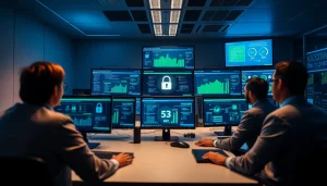 Cybersecurity Services Tampa showcased in a modern tech operations center with professionals monitoring threats.