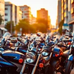 Motorrad verkaufen selbstbewusst in einer lebhaften Motorradhandlung.
