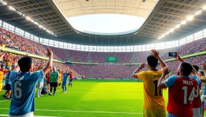 Capture the excitement of sports betting Brazil with fans cheering in a vibrant stadium atmosphere.