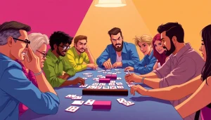 Experience intense competition in Ok Rummy with diverse players engaged at a colorful table.