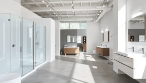 Sonni sanitär GmbH präsentiert hochwertige Badezimmerprodukte in einem modernen Showroom.