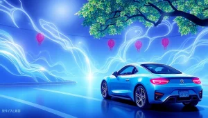 新車リースの魅力を体感する家族の風景、明るい空の下で新車を選ぶシーン。