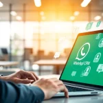 What is a CRM for WhatsApp showcased in a business setting with a professional engaging with the software interface.