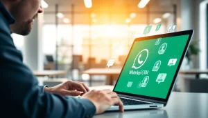 What is a CRM for WhatsApp showcased in a business setting with a professional engaging with the software interface.