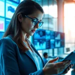 Enhancing competitive intelligence through data analysis in a vibrant office.