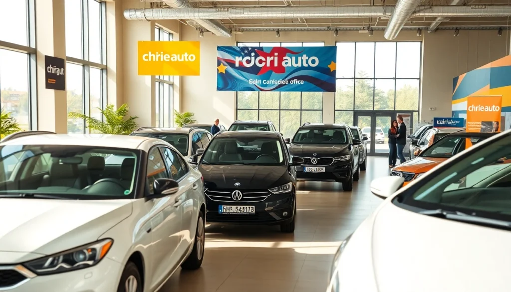 Chirie auto services in a modern rental office in Chișinău, featuring smiling staff and various vehicles available for rent.