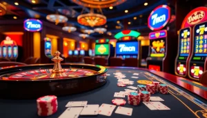 Engaging gamblers with live scores on 7mcn showcased in a vibrant casino atmosphere.