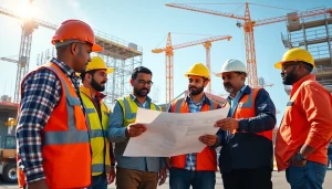 Contractors representing the southern california contractors association engaged in teamwork at a job site.