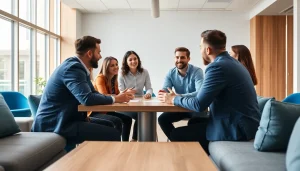 Engaged team collaborating in a business coaching service session highlighting strategy and teamwork.