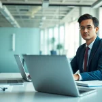 Candidate engaging in Mock Interviews to boost interview skills in a modern office setting.