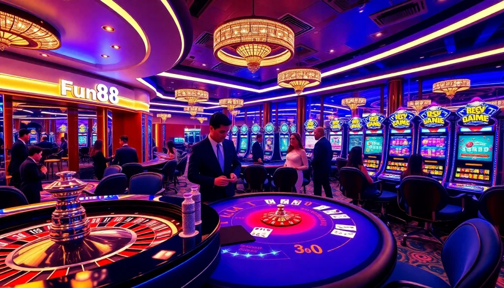 Players engaging in thrilling games at Fun88 casino, showcasing high-stakes excitement and elegance.