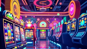 Menggambarkan pengalaman PASAR88 yang menarik dengan mesin slot digital berwarna cerah