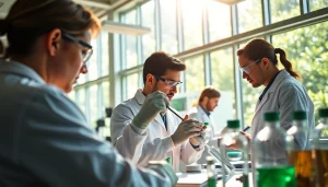 WIN55 research in a modern lab featuring scientists exploring cannabinoid applications.