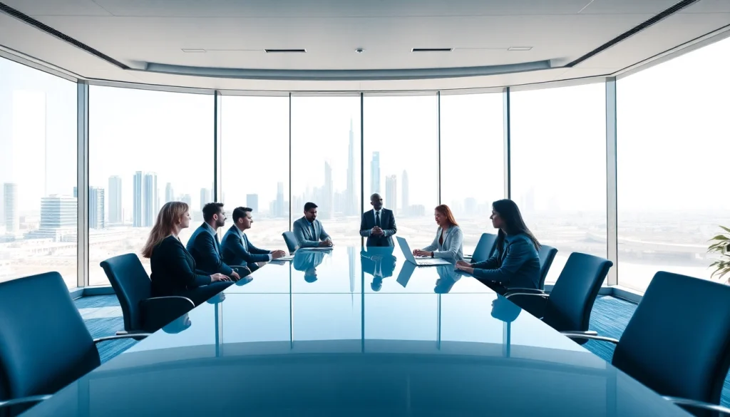 Engaged professionals in a Corporate Tax Consultancy in Abu Dhabi session, showcasing teamwork and modern corporate environment.