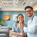 Friendly orthodontist discussing orthodontic braces in Cheras with a patient in a bright, modern clinic.