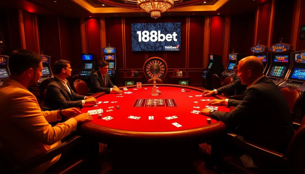 Experience the thrill of high-stakes poker at 188bet casino with vibrant chips and cards.