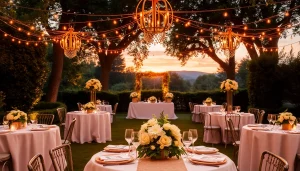 Set up for a beautiful outdoor wedding at Clarksburg Wedding Venues, showcasing elegant decor and romantic ambiance.