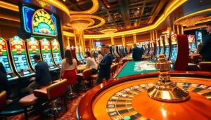 Experience the thrill of Slot Gacor with excited players at a luxury casino.