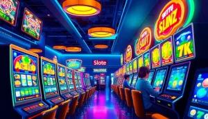 Exciting online gaming scene featuring vibrant slot hoki machines with lively colors and interactive players.