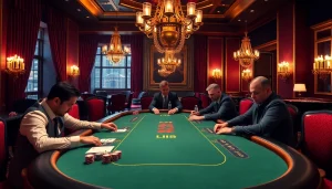 Experience high-stakes gameplay at https://thabet.vegas/ with a vibrant poker table and luxurious casino setting.