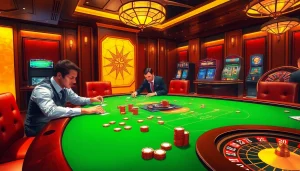 Experience the thrill of S88 VIP gaming at a luxurious casino with vibrant tables and engaged players.