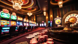 Players enjoying the excitement of new 66 at a vibrant casino table filled with poker chips and cards.