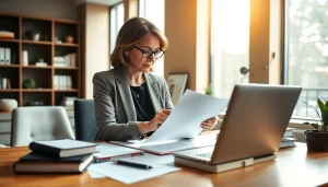 Professional translator engaged in tradução juramentada, showcasing dedication and expertise.