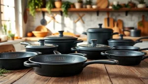 Showcase of cast iron cookware NZ collection featuring skillets and dutch ovens.