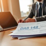 DAS 142 form being reviewed by a contractor in a professional workspace setting.