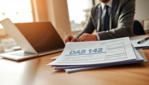 DAS 142 form being reviewed by a contractor in a professional workspace setting.