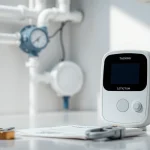 Implement water leak detection technology effectively with a sleek detector placed in a utility room.