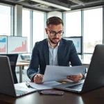 Find competitor customer list through a digital marketing analysis in a modern office.