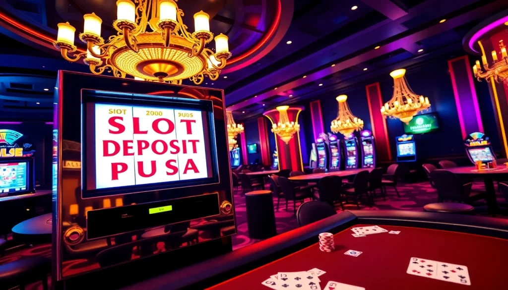 Rasakan sensasi bermain slot deposit pulsa di kasino mewah dengan meja yang elegan dan suasana yang hidup.