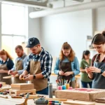 Crafters participating in craft training in Colorado, showcasing vibrant materials and hands-on techniques.
