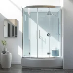 Duschkabine 90x90 komplett in einem modernen Badezimmer-Design mit stilvollen Details und glänzenden Oberflächen.
