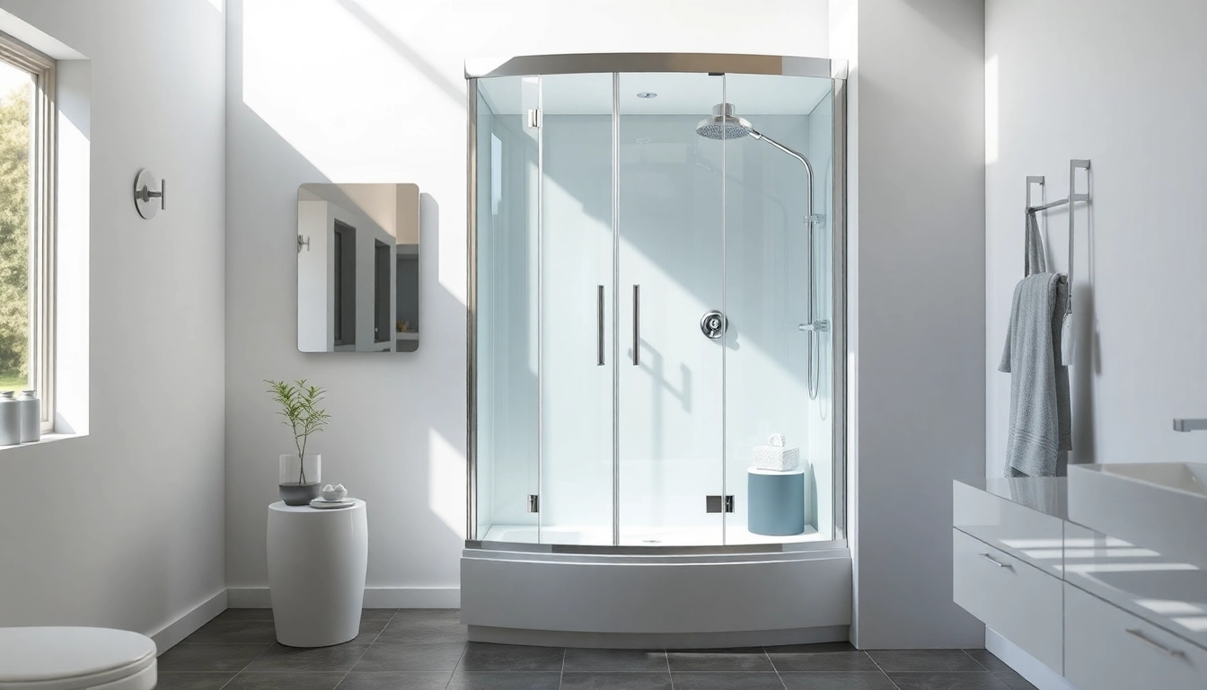 Duschkabine 90x90 komplett in einem modernen Badezimmer-Design mit stilvollen Details und glänzenden Oberflächen.