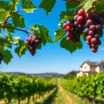 Explore wineries in Clarksburg with picturesque vineyards and ripe grapes in a beautiful setting.
