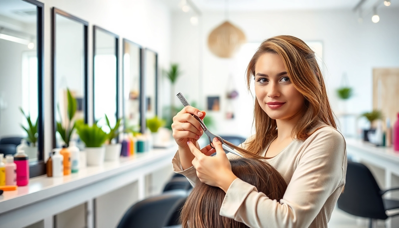 Hairstylist bucuresti aplicând cele mai noi tehnici de coafură în salon.