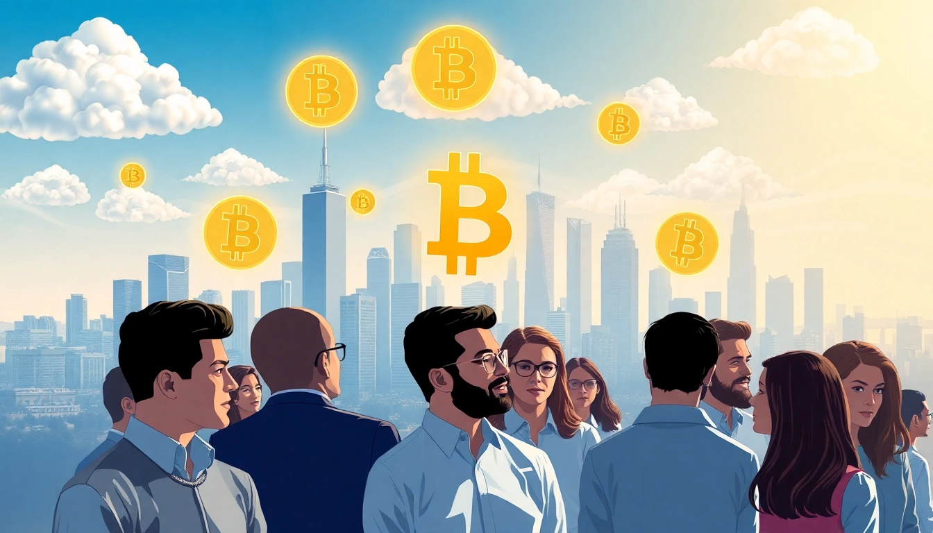 Comprendre bitcoin à travers une illustration dynamique représentant une discussion collaborative sur la monnaie numérique.