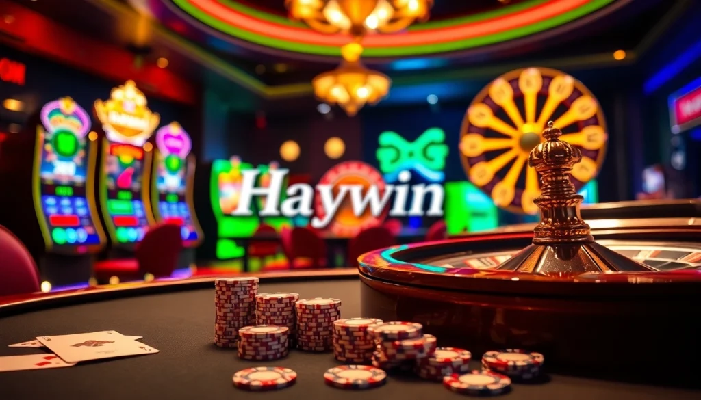 Experience the thrill of casino gaming with Haywin’s luxury poker table and vibrant slot machines.