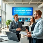 Extended warranty provider explaining options in a modern office.