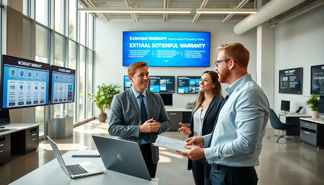 Extended warranty provider explaining options in a modern office.