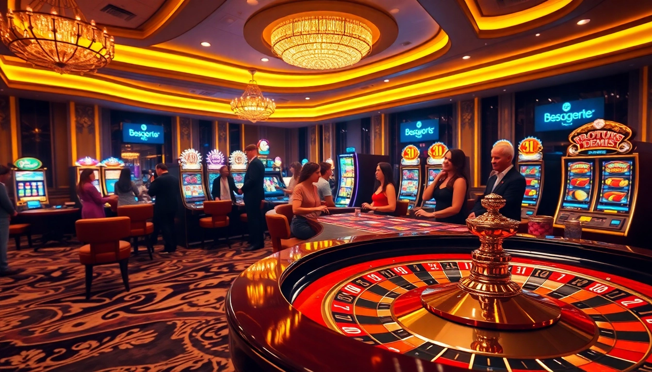 Exciting gambling scene with situs deposit 5k at a luxurious casino roulette table.