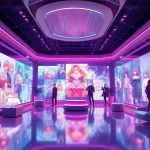 AI nsfw character art displayed in a high-tech digital gallery.