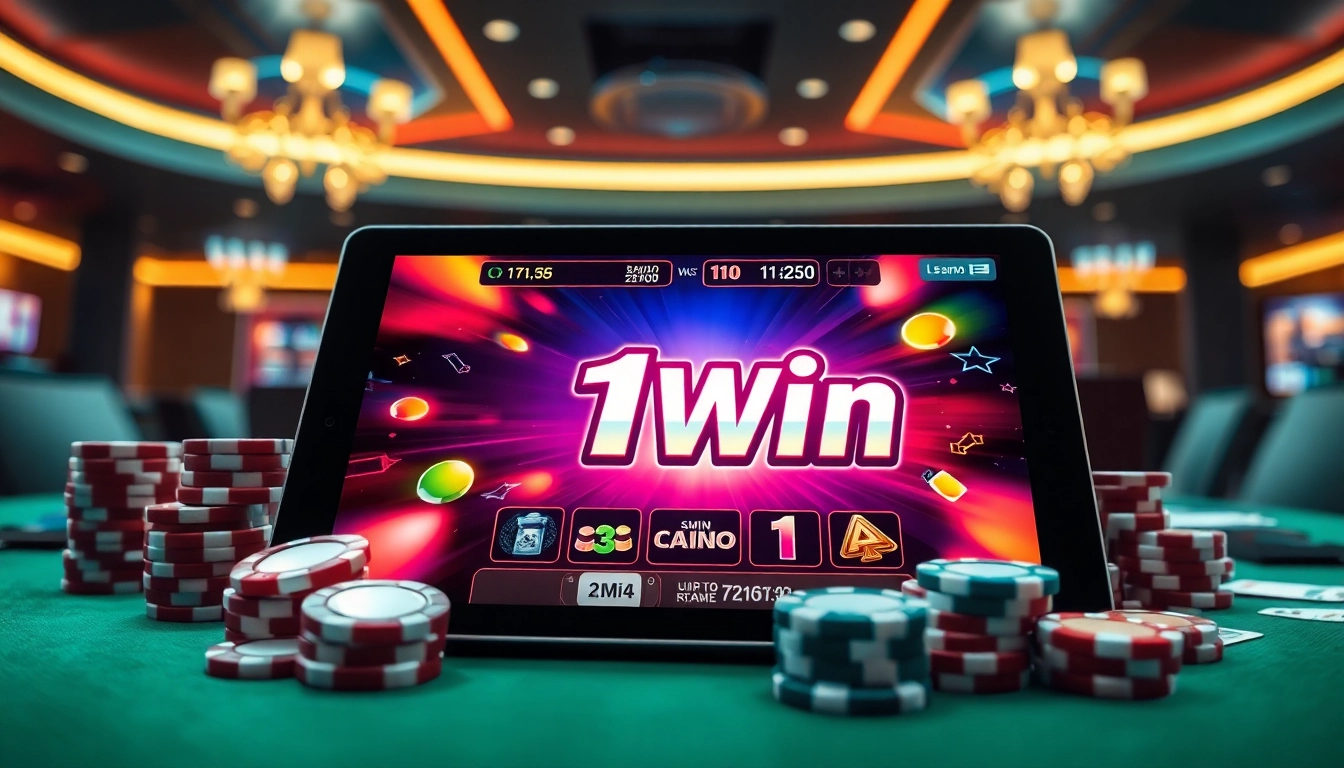 1win slot demo oyununu təqdim edən müasir casino mühiti.