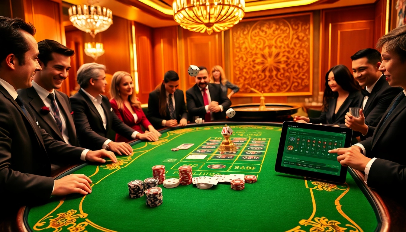 Players enjoying thrilling FLY 88 gaming at an elegant casino table.