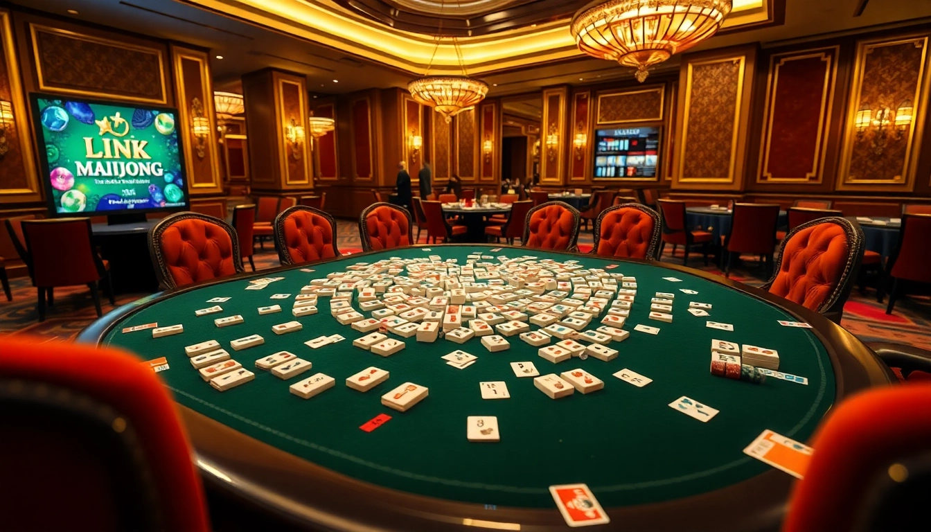 Exciting gameplay at the 'link mahjong' table in a luxurious casino setting.