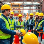 Engaged construction safety training with diverse professionals at a construction site.