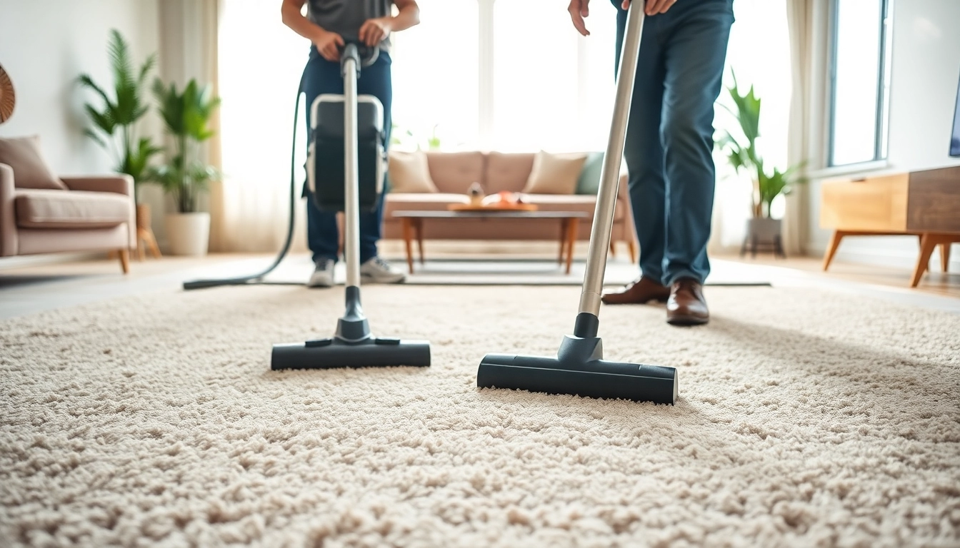 Expert conducting carpet cleaning near me in a bright, welcoming living room environment.